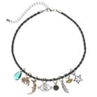 Mudd&reg; Elephant, Star, Moon, Leaf & Evil Eye Charm Choker Necklace Set, Girl's, Black