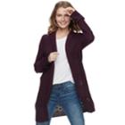 Juniors' Pink Republic Hooded Open-work Long Cardigan, Teens, Size: Medium, Drk Purple