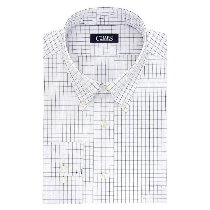 Men's Chaps Regular-fit Plaid Wrinkle-free Stretch Collar Dress Shirt, Size: 18.5 36/37, Dark Blue