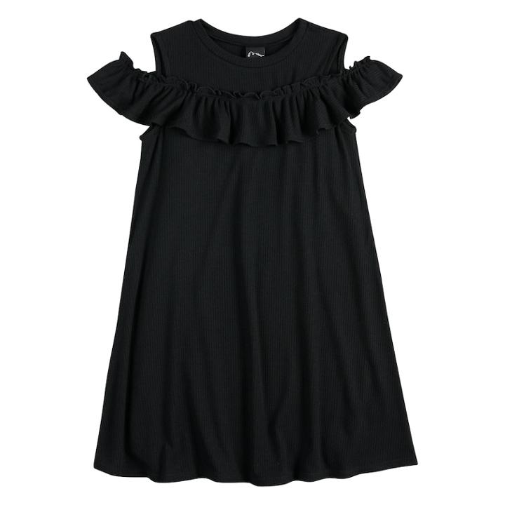 Girls 7-16 Fire Cold Shoulder Ruffled Shirt Dress, Size: Medium, Black