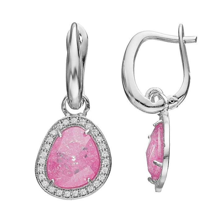 Sterling Silver Cubic Zirconia Teardrop Halo Earrings, Women's, Pink