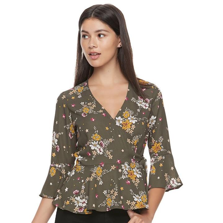 Juniors' Candie's&reg; Bell Sleeve Wrap Top, Girl's, Size: Xl, Green