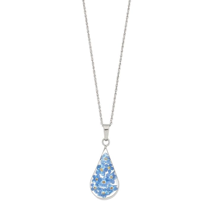 Sterling Silver Pressed Blue Flower Teardrop Pendant Necklace, Women's, Size: 18, Multicolor