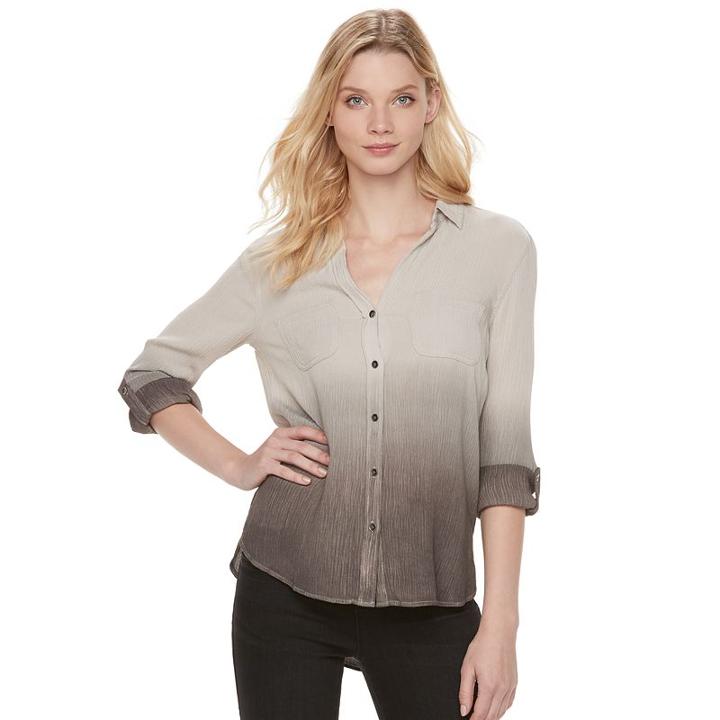 Women's Rock & Republic&reg; Crinkle Ombre Shirt, Size: Large, Silver