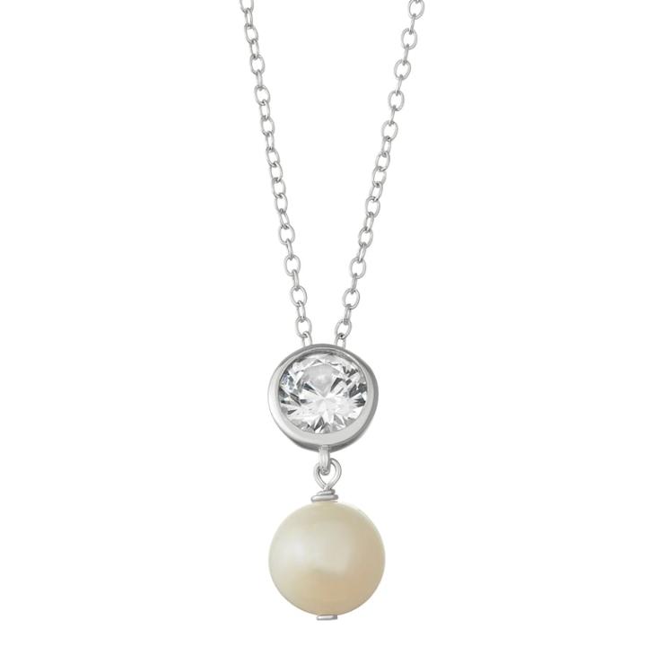 Sterling Silver Lab-created White Sapphire & Freshwater Cultured Pearl Pendant, Women's, Size: 18