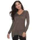 Women's Apt. 9&reg; High-low V-neck Tunic Sweater, Size: Small, Dark Brown