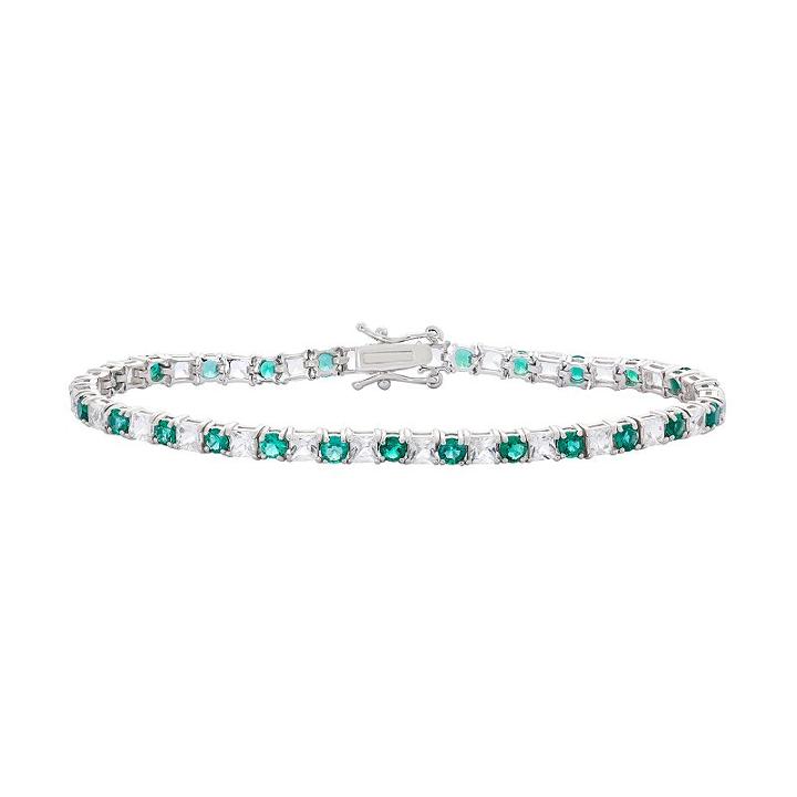 Sterling Silver Lab-created Emerald & White Sapphire Tennis Bracelet, Women's, Size: 7.25, Green