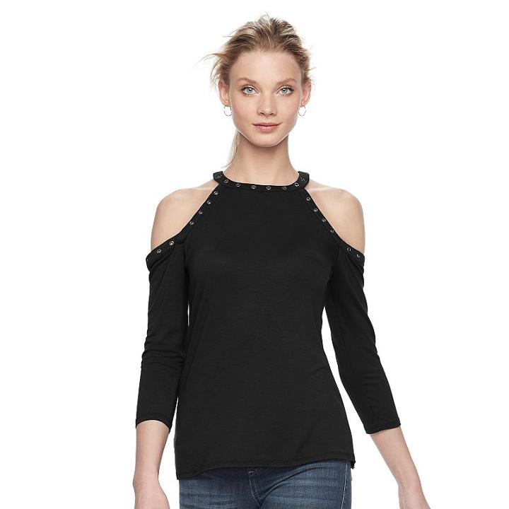 Women's Rock & Republic&reg; Grommet Cold-shoulder Top, Size: Large, Black