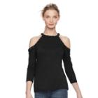 Women's Rock & Republic&reg; Grommet Cold-shoulder Top, Size: Large, Black