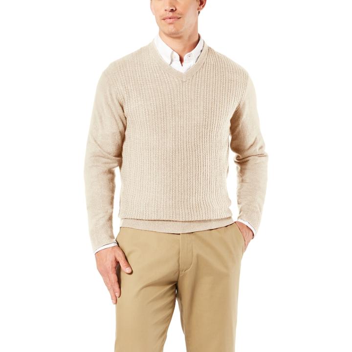Men's Dockers&reg; Classic-fit V-neck Sweater, Size: Xl, Beig/green (beig/khaki)