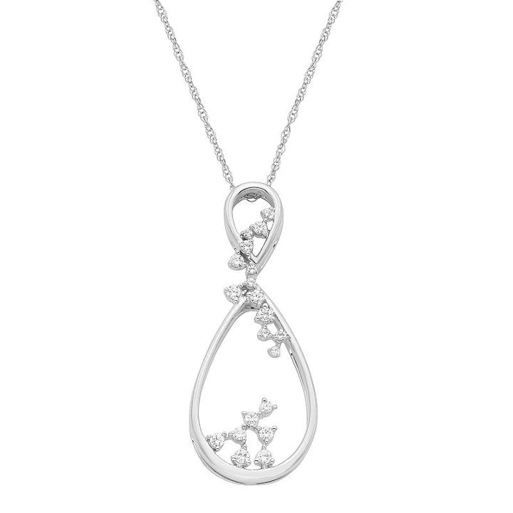 Boston Bay Diamonds 14k White Gold 1/6 Carat T.w. Diamond Double Teardrop Pendant Necklace, Women's, Size: 18