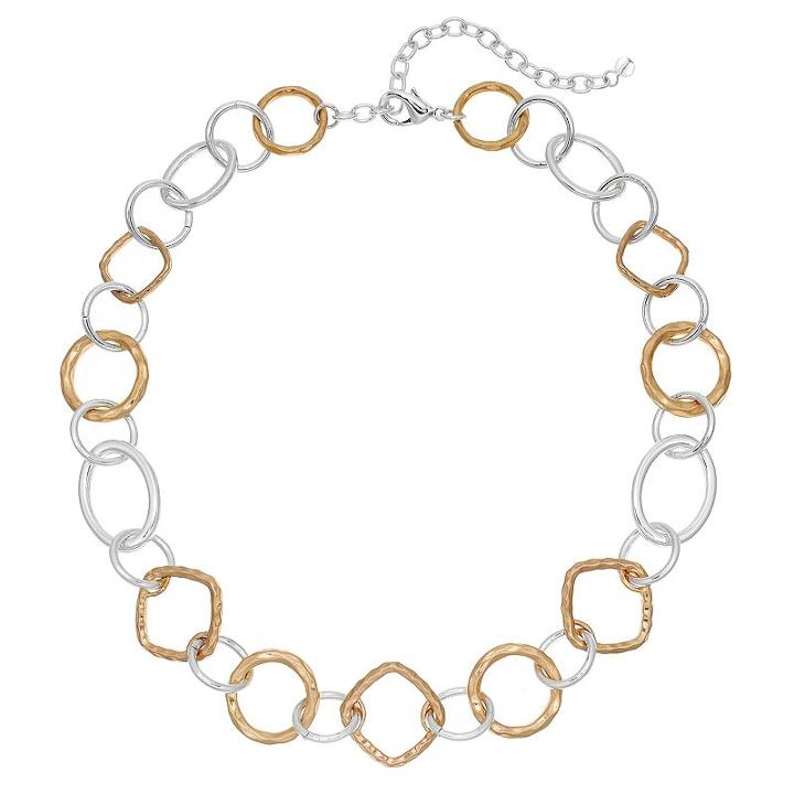 Napier Two Tone Hammered Geometric Link Necklace, Women's, Multicolor