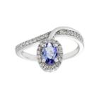Sterling Silver Tanzanite & White Zircon Oval Halo Ring, Women's, Size: 7, Blue