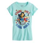 Girls 7-16 Strong Girls Strong World Wonder Woman, Batgirl & Supergirl Graphic Tee, Size: Small, Lt Green
