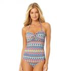 Women's Cole Of California Ikat Twist-front One-piece Swimsuit, Size: 14, Ovrfl Oth