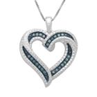 Sterling Silver 1/4-ct. T.w. Blue Diamond Ribbon Heart Pendant, Women's, Size: 18