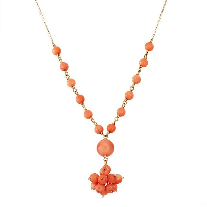 14k Gold Coral Cluster Y Necklace, Women's, Size: 17, Pink