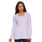Women's Croft & Barrow&reg; V-neck Cable Knit Sweater, Size: Large, Brt Purple