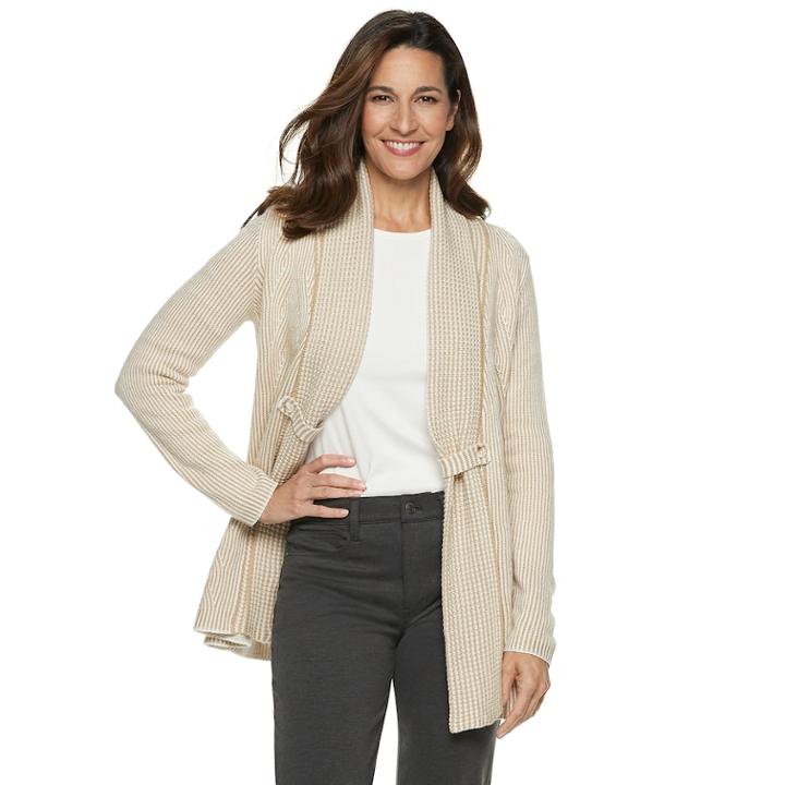 Women's Croft & Barrow&reg; Cozy Jacquard Open-front Cardigan, Size: Xl, Med Beige