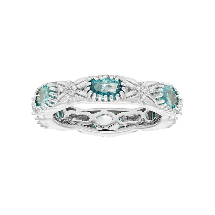 Sterling Silver Blue & White Zircon Textured Eternity Ring, Women's, Size: 8