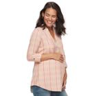 Maternity A:glow Plaid Flannel Tunic, Women's, Size: L-mat, Pink Other