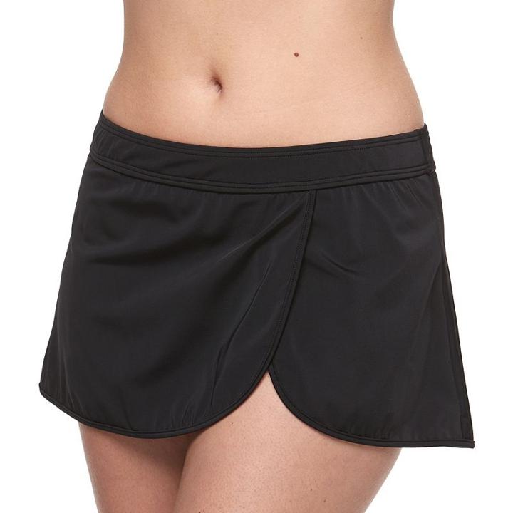 Women's A Shore Fit Hip Minimizer Wrap Skirtini Bottoms, Size: 14, Black