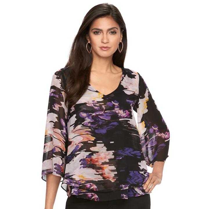 Women's Jennifer Lopez Patterned Chiffon Blouse, Size: Small, Oxford