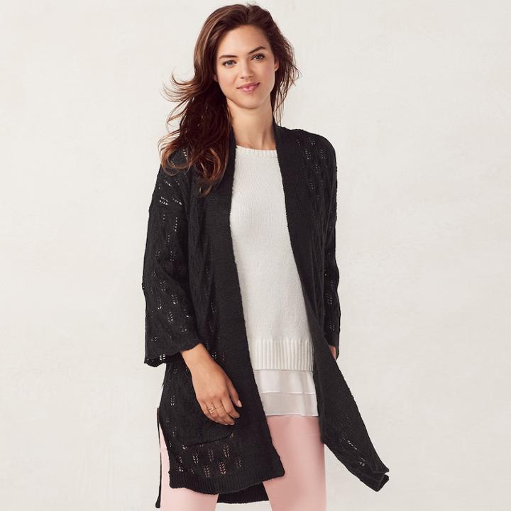 Women's Lc Lauren Conrad Pointelle Cardigan, Size: Small, Black