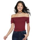 Juniors' Love, Fire Ribbed Off-the-shoulder Top, Teens, Size: Large, Dark Red