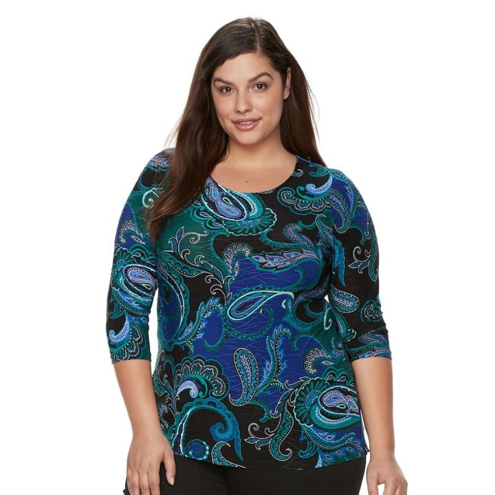 Plus Size Croft & Barrow&reg; Jacquard Wave Tee, Women's, Size: 0x, Dark Blue