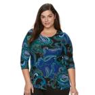 Plus Size Croft & Barrow&reg; Jacquard Wave Tee, Women's, Size: 0x, Dark Blue