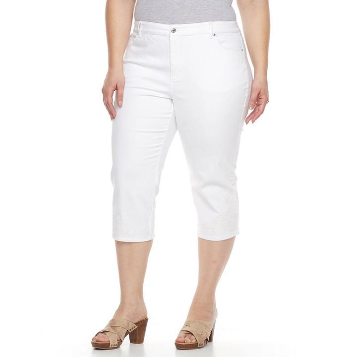 Plus Size Gloria Vanderbilt Margie Embroidered Capri Jeans, Women's, Size: 18 W, White