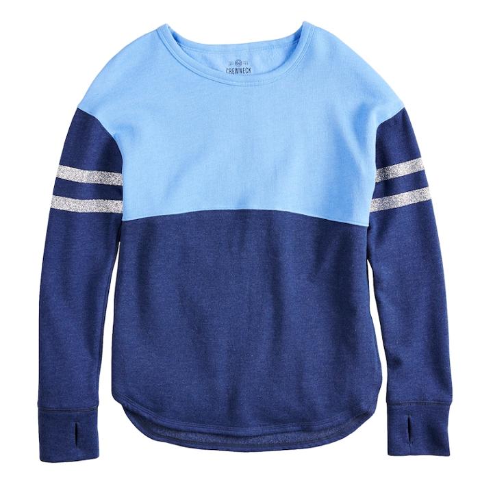 Girls 7-16 & Plus Size So&reg; Colorblock Fleece Crew Pullover, Size: 16, Dark Blue