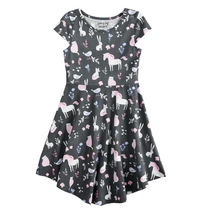 Girls 4-10 Jumping Beans&reg; Printed Circle Hem Dress, Size: 10, Dark Grey