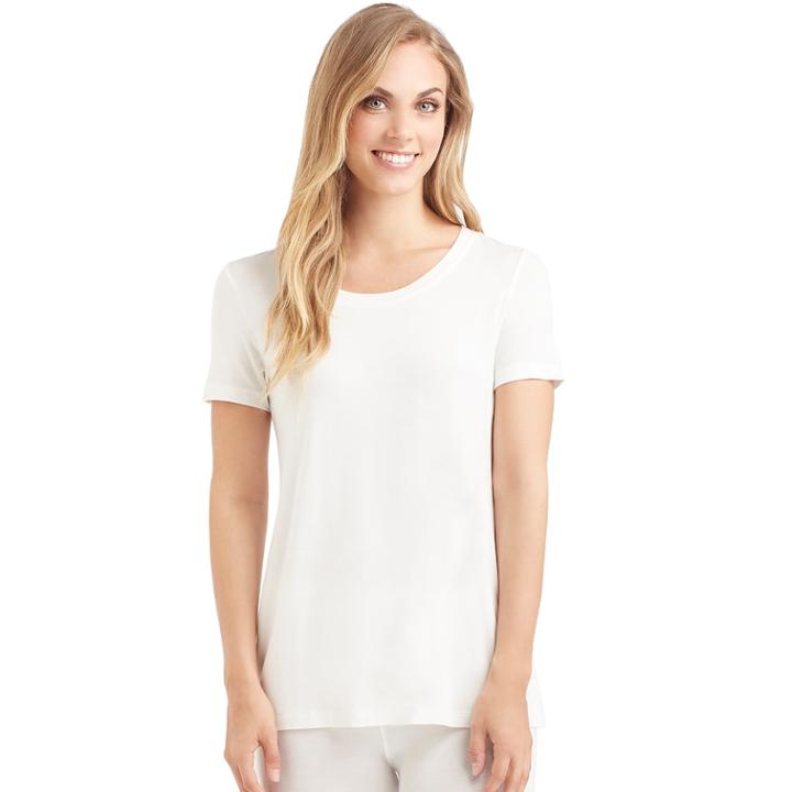 Women's Cuddl Duds Softwear Tee, Size: Medium, Lt Beige