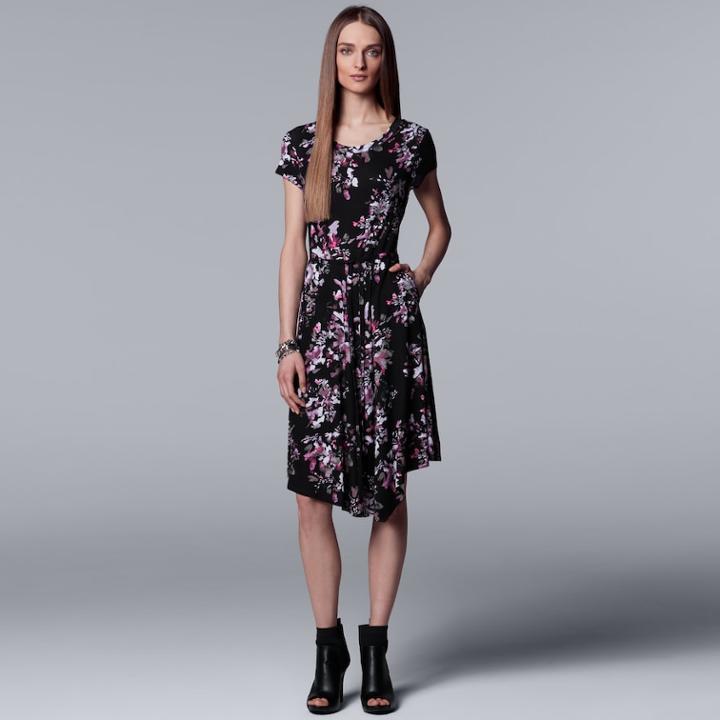 Women's Simply Vera Vera Wang Print Asymmetrical T-shirt Dress, Size: Large, Oxford