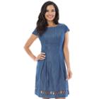 Women's Ab Studio Cutout Chambray Fit & Flare Dress, Size: 16, Light Blue