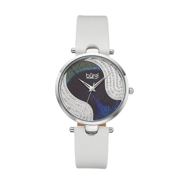 Burgi Women's Crystal Leather Swiss Watch, Adult Unisex, White