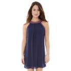 Juniors' Iz Byer California Embroidered Trim Halter Dress, Girl's, Size: Medium, Blue (navy)