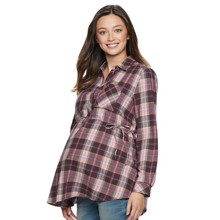 Maternity A:glow Flannel Shirt, Women's, Size: Xl-mat, Purple