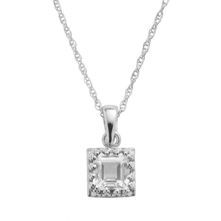 Tiara Sterling Silver Lab-created White Sapphire Square Pendant, Women's, Size: 18