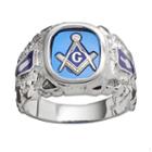 Sterling Silver Lab-created Sapphire Masonic Ring - Men, Size: 11, Blue