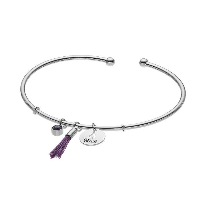 Silver Plated Wish Tassel Charm Cuff Bracelet, Women's, Purple