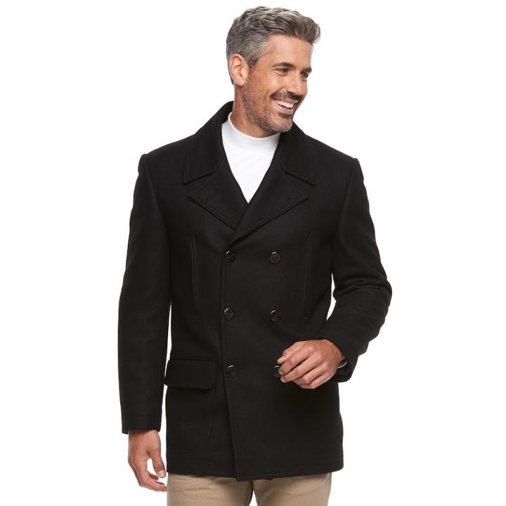Men's Chaps Wool-blend Double-breasted Pea Coat, Size: 40 - Regular, Black