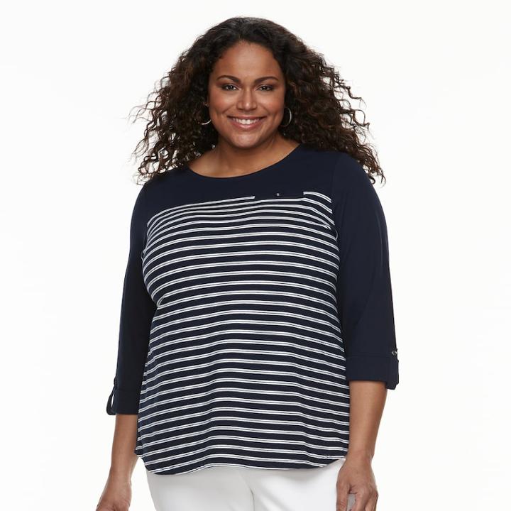 Plus Size Croft & Barrow&reg; Button-accent Pique Top, Women's, Size: 3xl, Blue