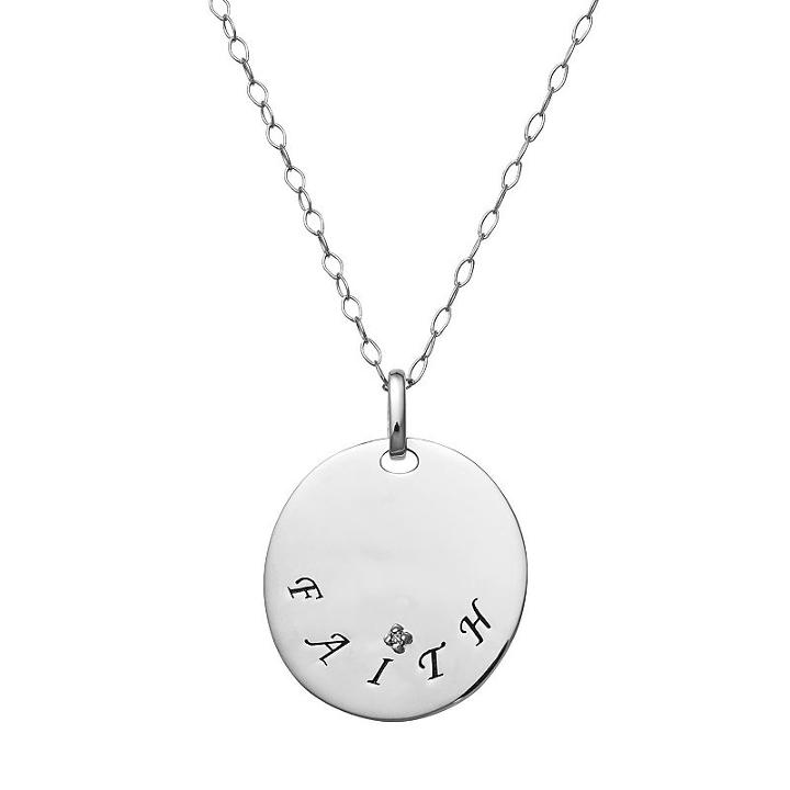 Sterling Silver Faith Disc Pendant Necklace, Women's, Size: 18, Grey