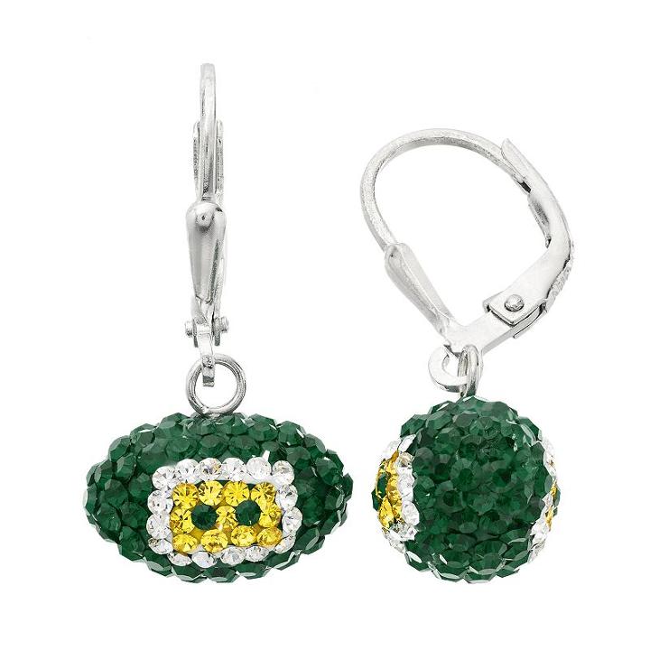 Green Bay Packers Crystal Sterling Silver Football Drop Earrings, Women's, Multicolor