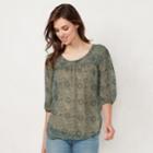 Women's Lc Lauren Conrad Printed Chiffon Peasant Top, Size: Xl, Grey