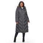 Plus Size Tower By London Fog Faux-fur Trim Down Long Puffer Jacket, Women's, Size: 1xl, Grey (charcoal)
