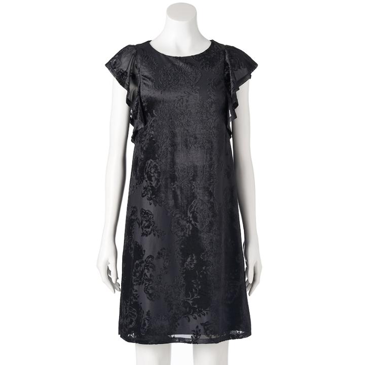 Women's Apt. 9&reg; Velvet Jacquard Shift Dress, Size: Xl, Black